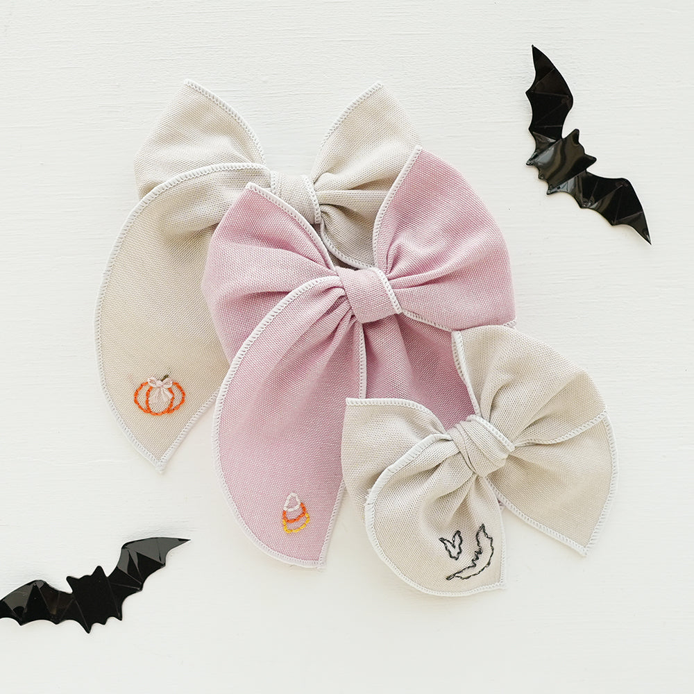 Beige - Embroidered Edged Bow