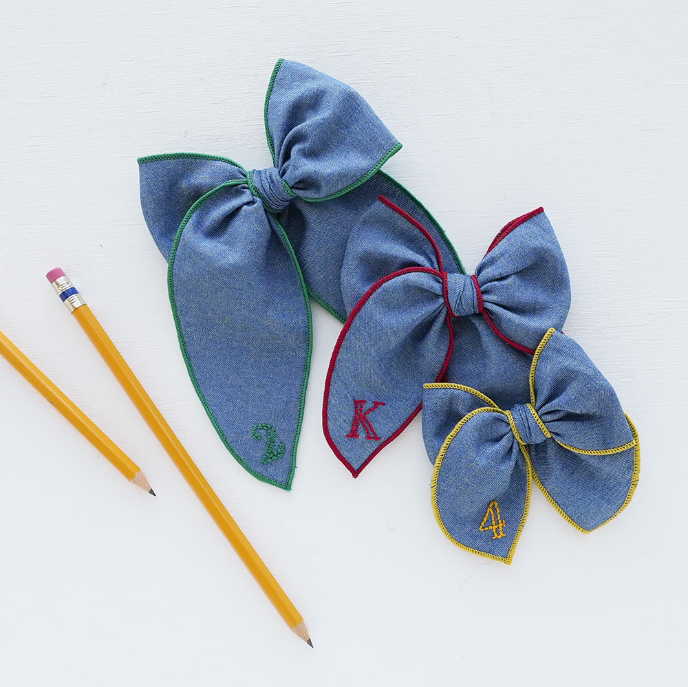 Denim - Embroidered Grade School Bow