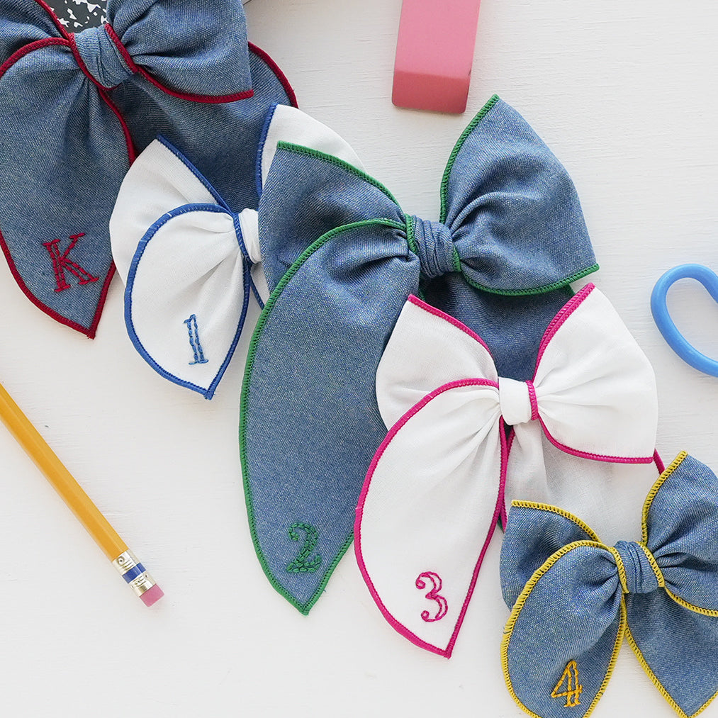 White - Embroidered Grade School Bow