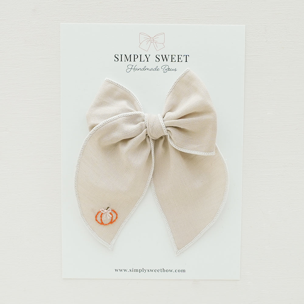 Beige - Embroidered Edged Bow