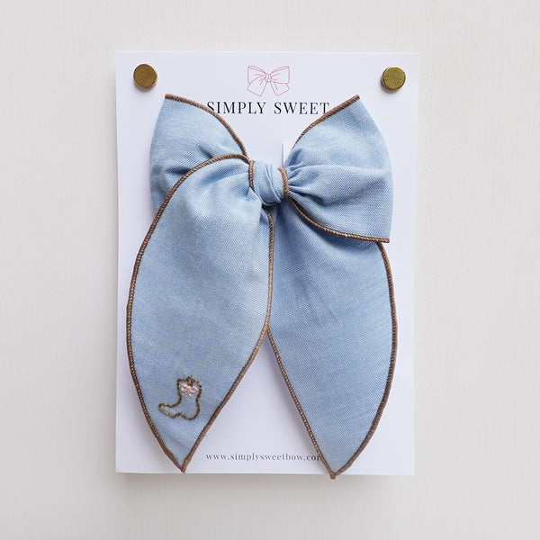 Blue Jean Baby - Embroidered Edged Bow