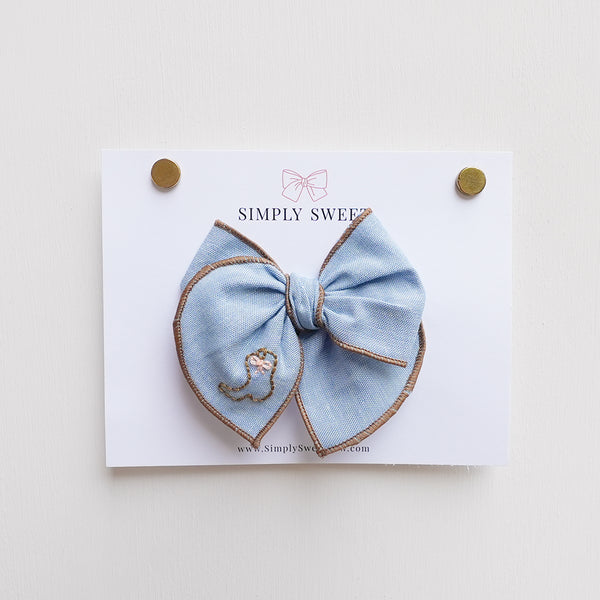 Blue Jean Baby - Embroidered Edged Bow