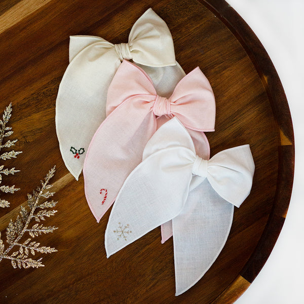 Embroidered Holiday Bow - Large Edged