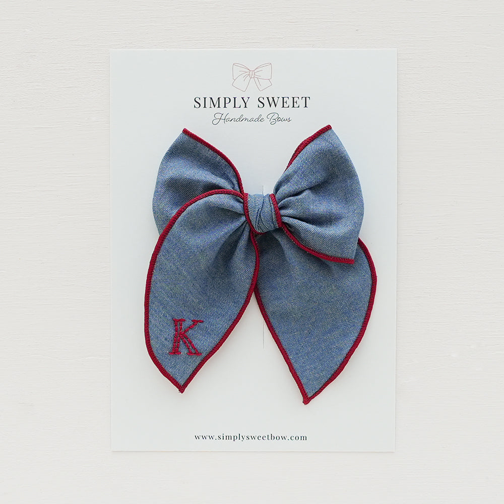 Denim - Embroidered Grade School Bow