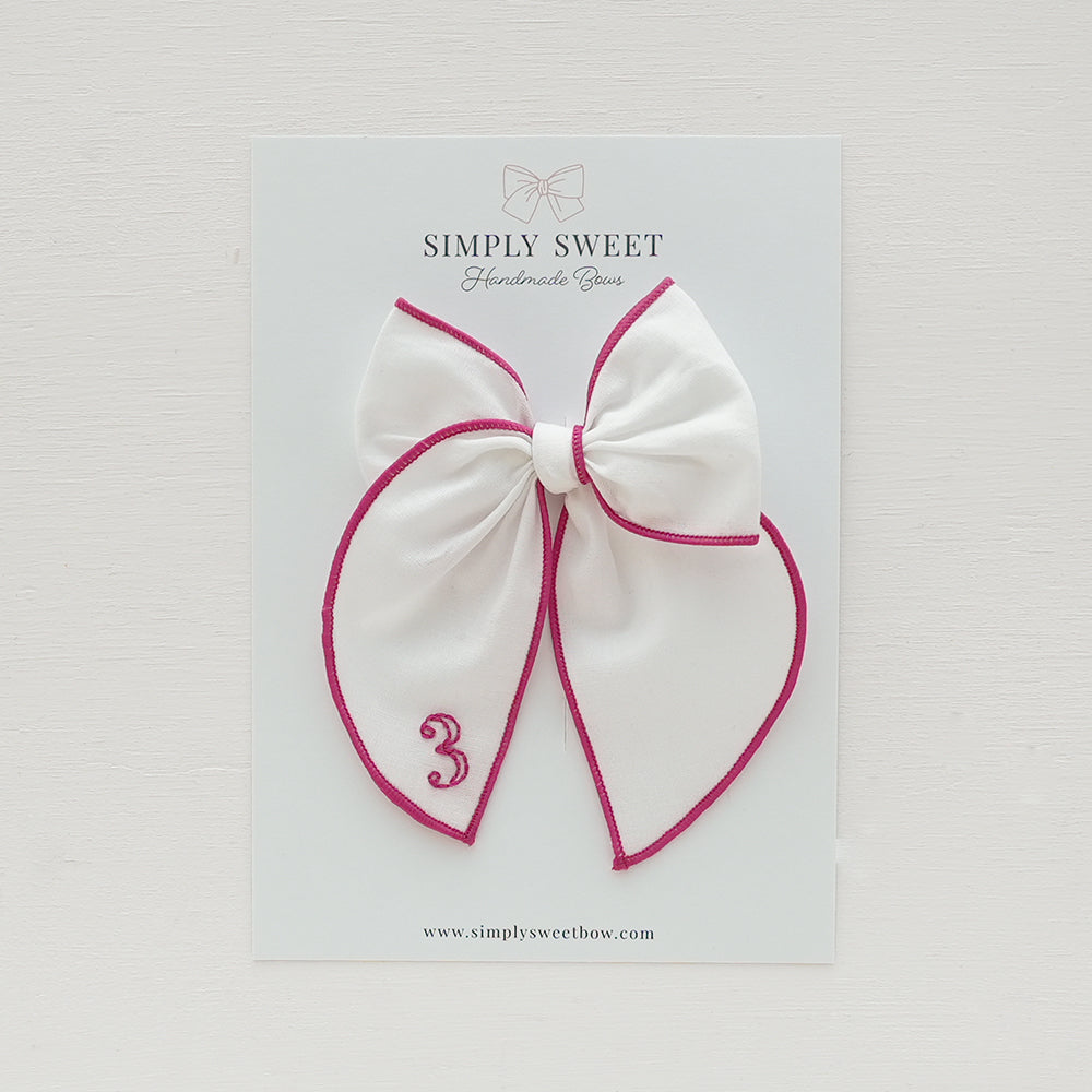 White - Embroidered Grade School Bow