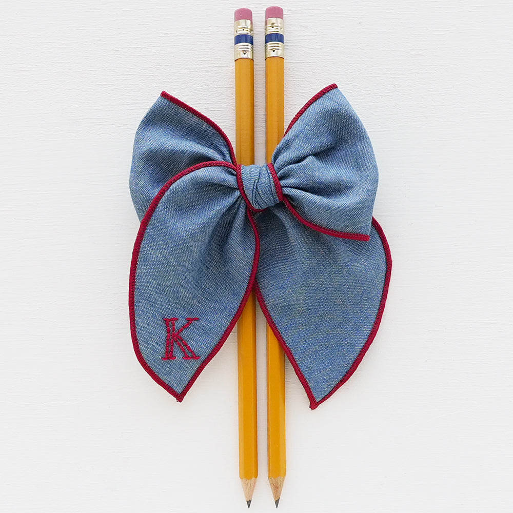 Denim - Embroidered Grade School Bow